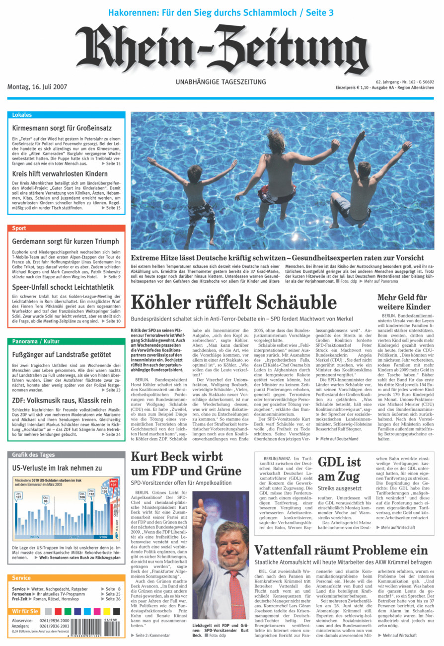 Rhein-Zeitung Kreis Altenkirchen vom Montag, 16.07.2007