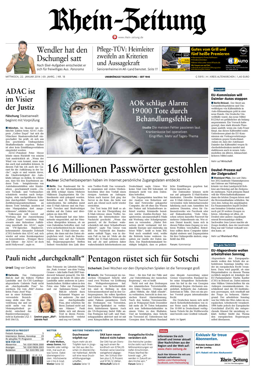 Rhein-Zeitung Kreis Altenkirchen vom Mittwoch, 22.01.2014
