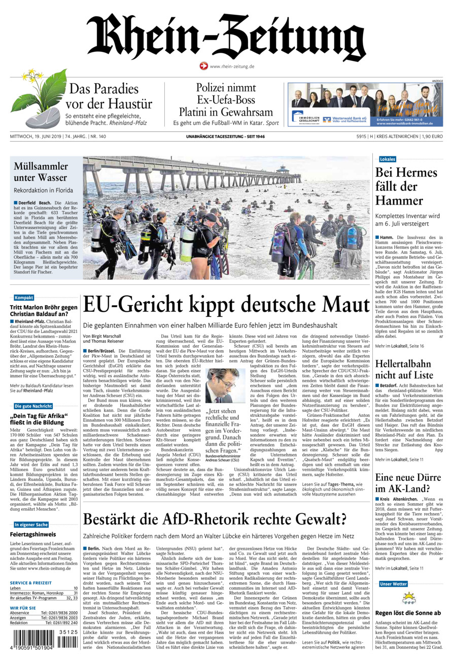 Rhein-Zeitung Kreis Altenkirchen vom Mittwoch, 19.06.2019