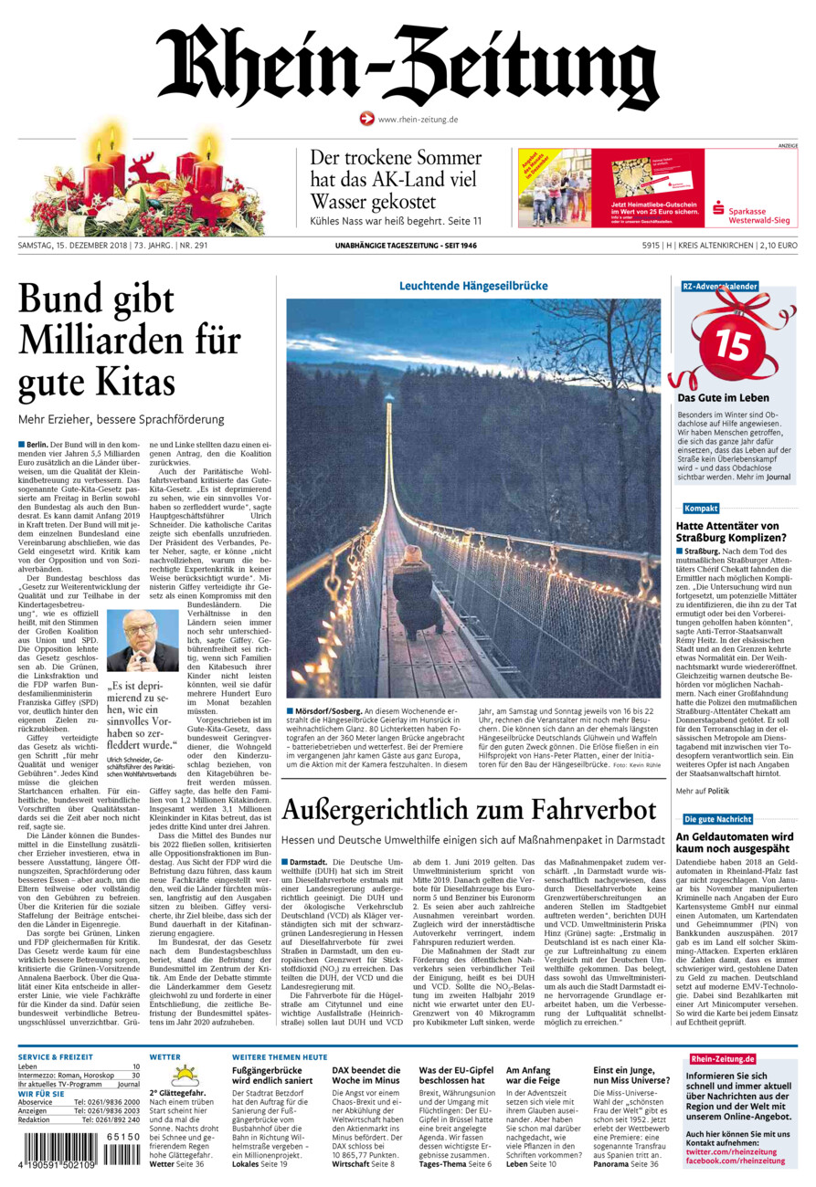Rhein-Zeitung Kreis Altenkirchen vom Samstag, 15.12.2018