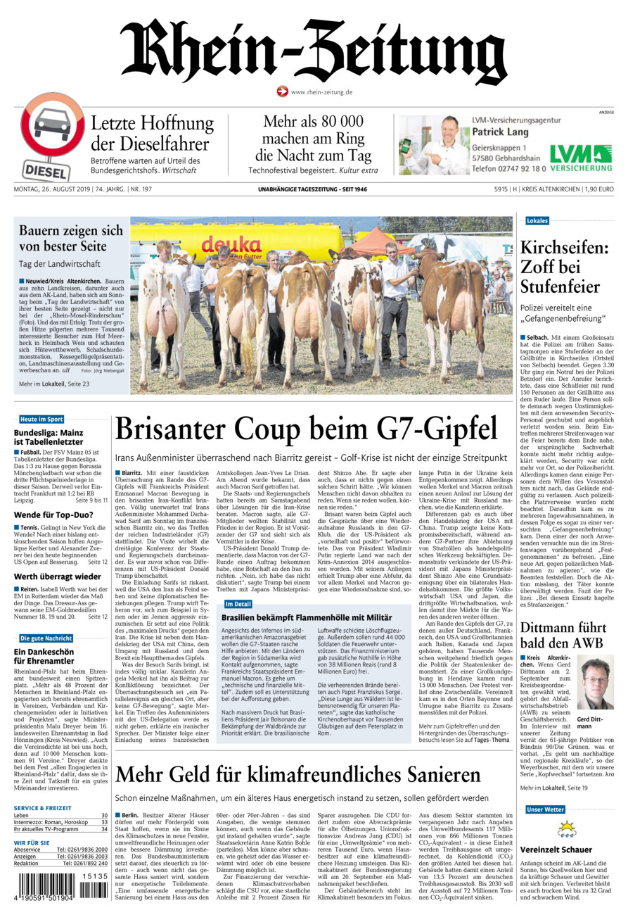 Rhein-Zeitung Kreis Altenkirchen vom Montag, 26.08.2019