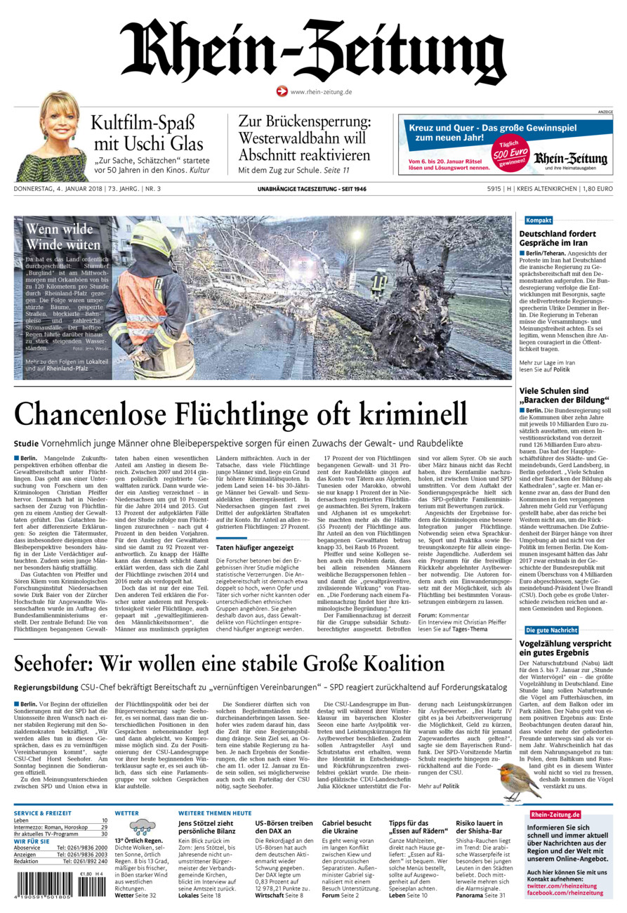 Rhein-Zeitung Kreis Altenkirchen vom Donnerstag, 04.01.2018