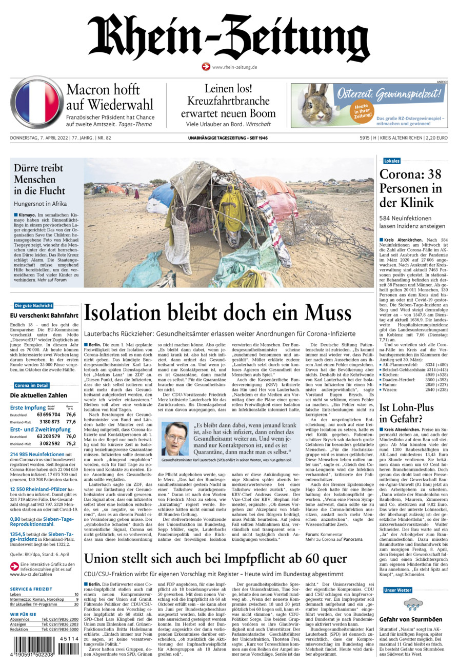 Rhein-Zeitung Kreis Altenkirchen vom Donnerstag, 07.04.2022