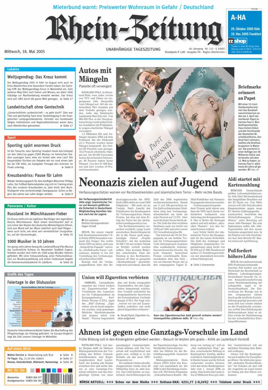 Rhein-Zeitung Kreis Altenkirchen vom Mittwoch, 18.05.2005