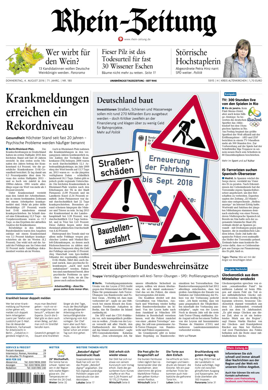 Rhein-Zeitung Kreis Altenkirchen vom Donnerstag, 04.08.2016