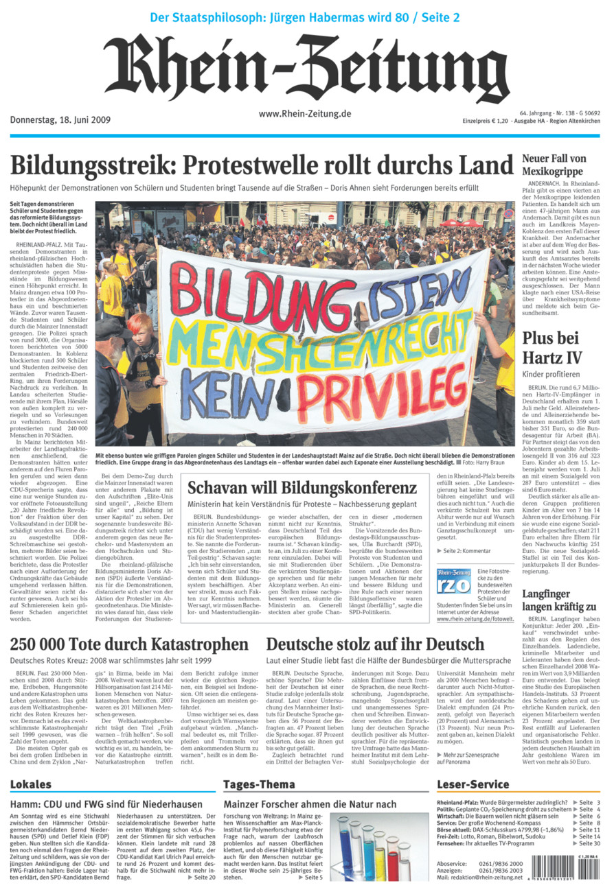 Rhein-Zeitung Kreis Altenkirchen vom Donnerstag, 18.06.2009