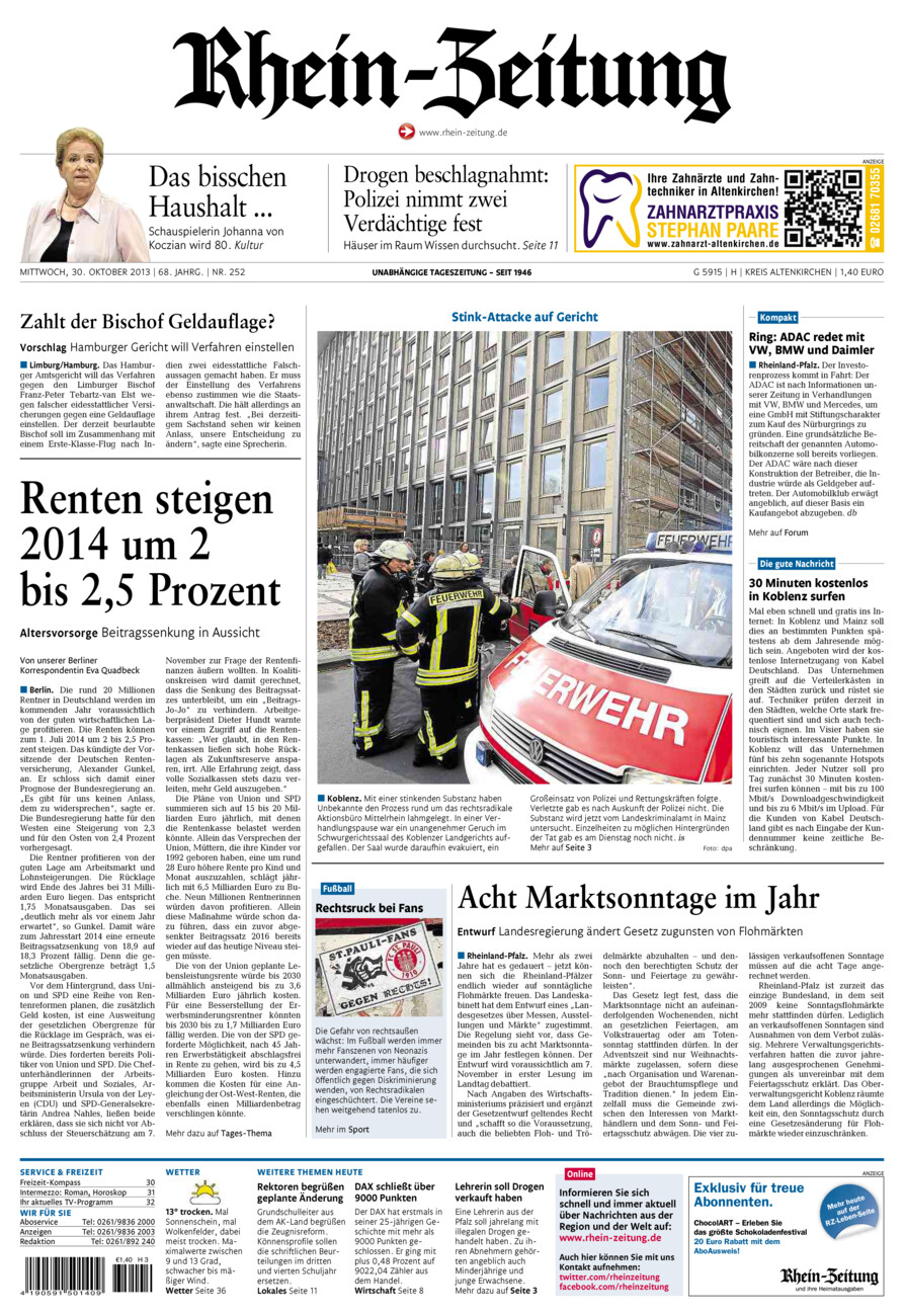 Rhein-Zeitung Kreis Altenkirchen vom Mittwoch, 30.10.2013