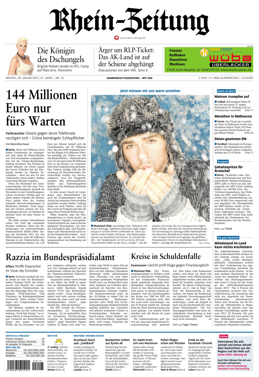 Rhein-Zeitung Kreis Altenkirchen vom Montag, 30.01.2012