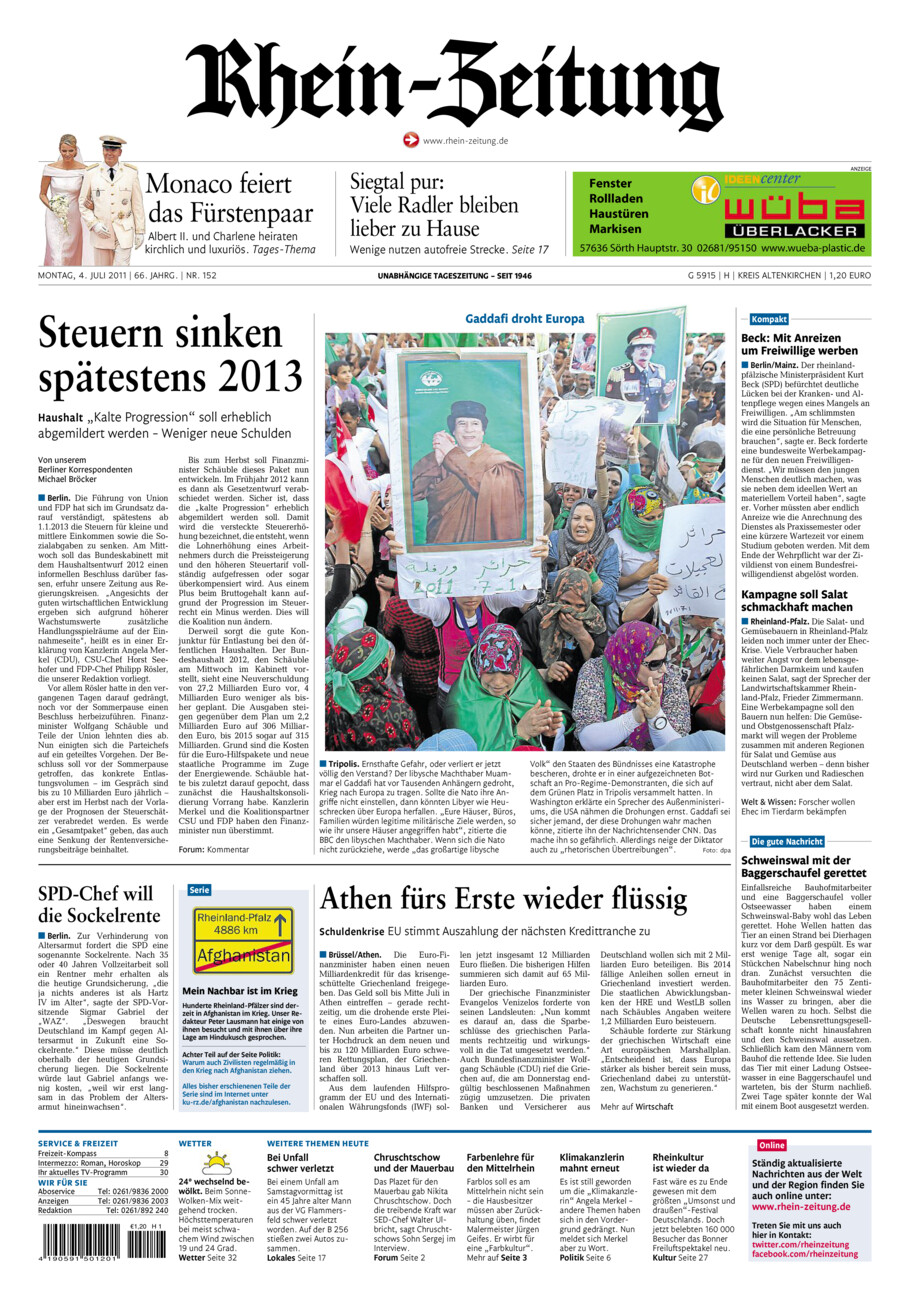 Rhein-Zeitung Kreis Altenkirchen vom Montag, 04.07.2011