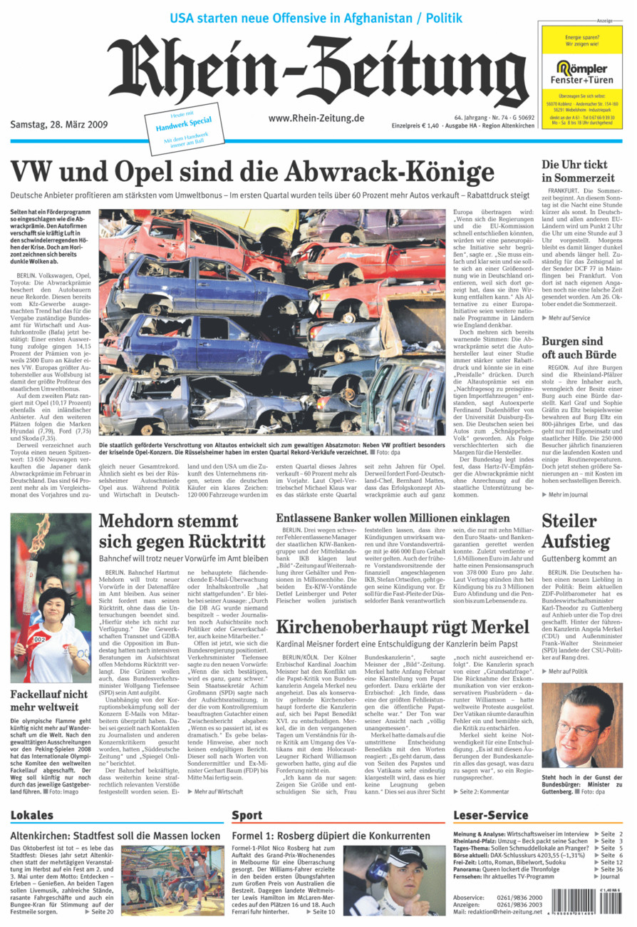 Rhein-Zeitung Kreis Altenkirchen vom Samstag, 28.03.2009