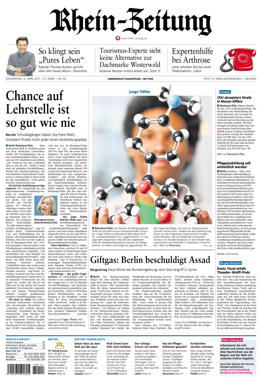 Rhein-Zeitung Kreis Altenkirchen vom Donnerstag, 06.04.2017