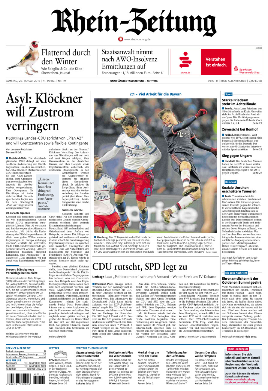 Rhein-Zeitung Kreis Altenkirchen vom Samstag, 23.01.2016