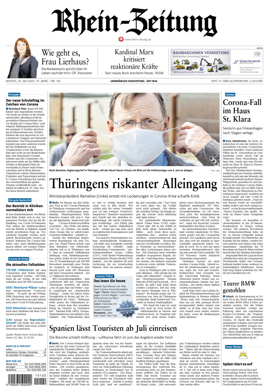 Rhein-Zeitung Kreis Altenkirchen vom Montag, 25.05.2020