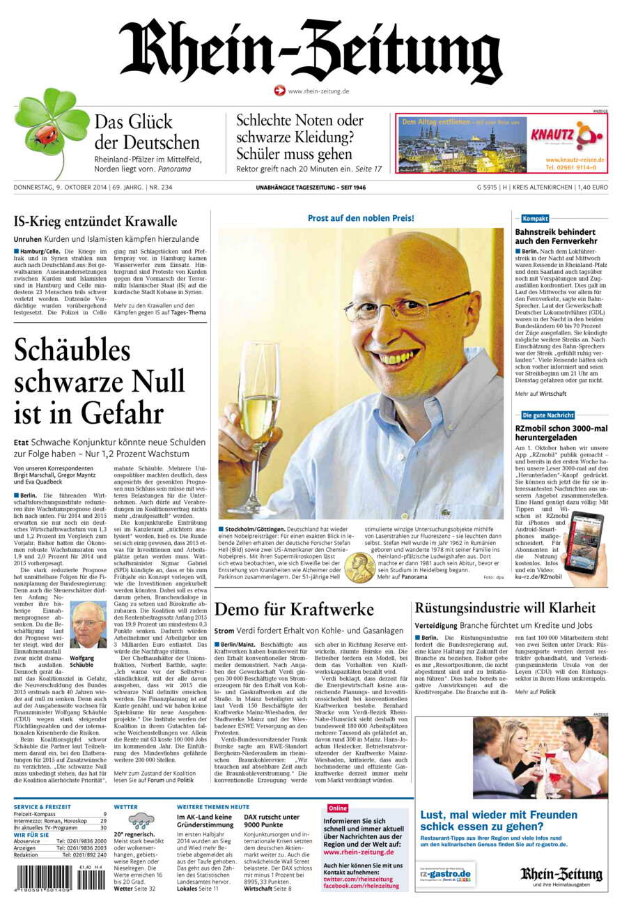 Rhein-Zeitung Kreis Altenkirchen vom Donnerstag, 09.10.2014