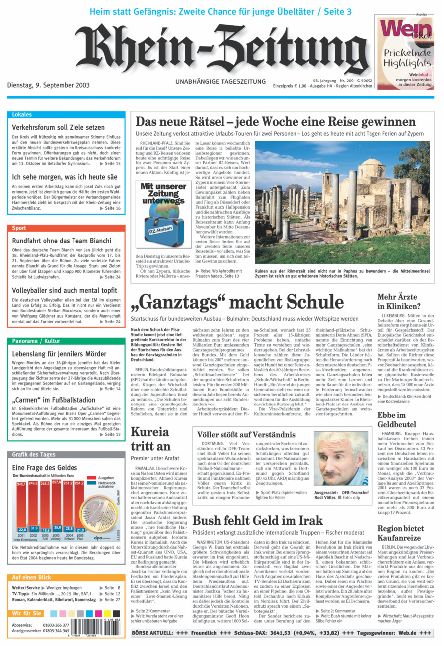 Rhein-Zeitung Kreis Altenkirchen vom Dienstag, 09.09.2003