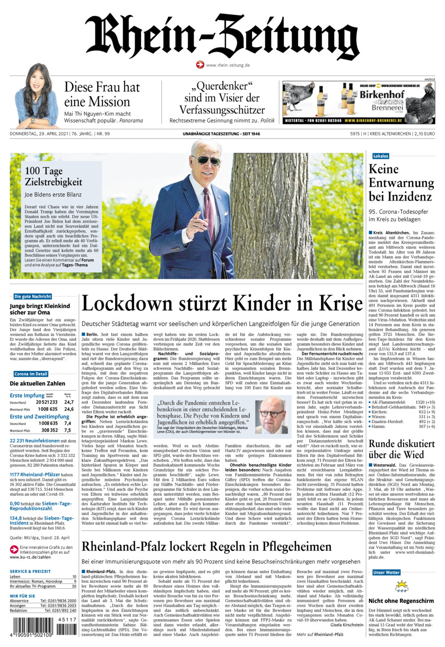 Rhein-Zeitung Kreis Altenkirchen vom Donnerstag, 29.04.2021
