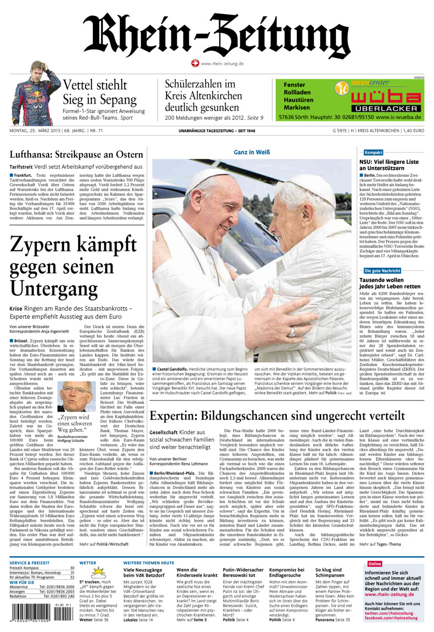 Rhein-Zeitung Kreis Altenkirchen vom Montag, 25.03.2013