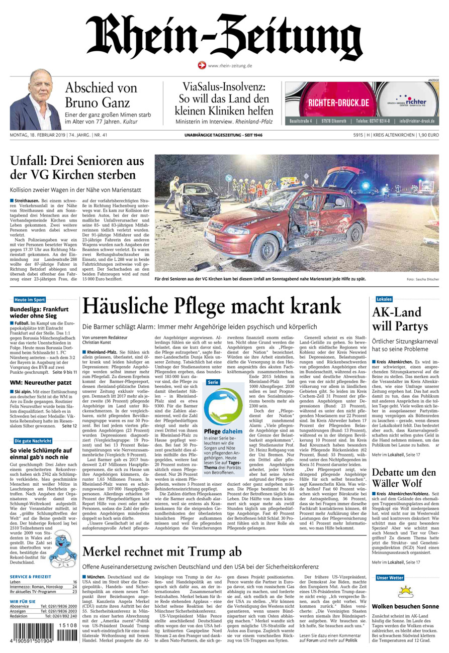 Rhein-Zeitung Kreis Altenkirchen vom Montag, 18.02.2019