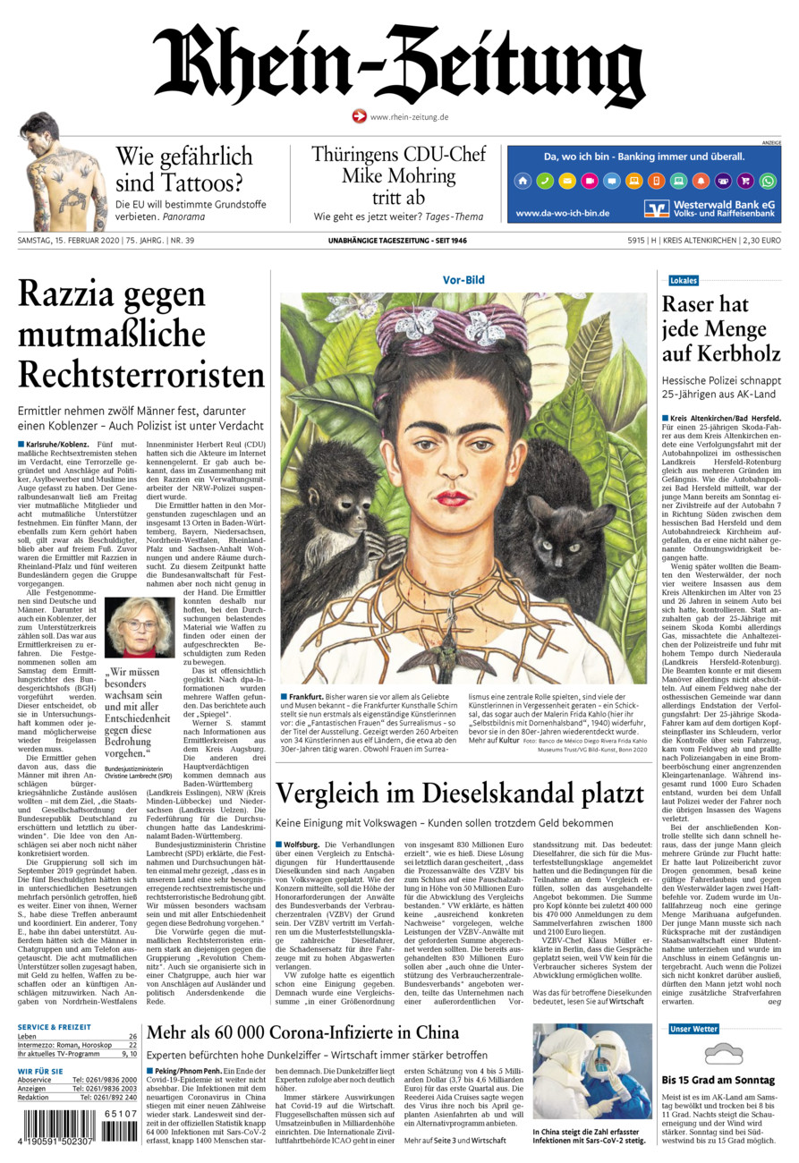 Rhein-Zeitung Kreis Altenkirchen vom Samstag, 15.02.2020
