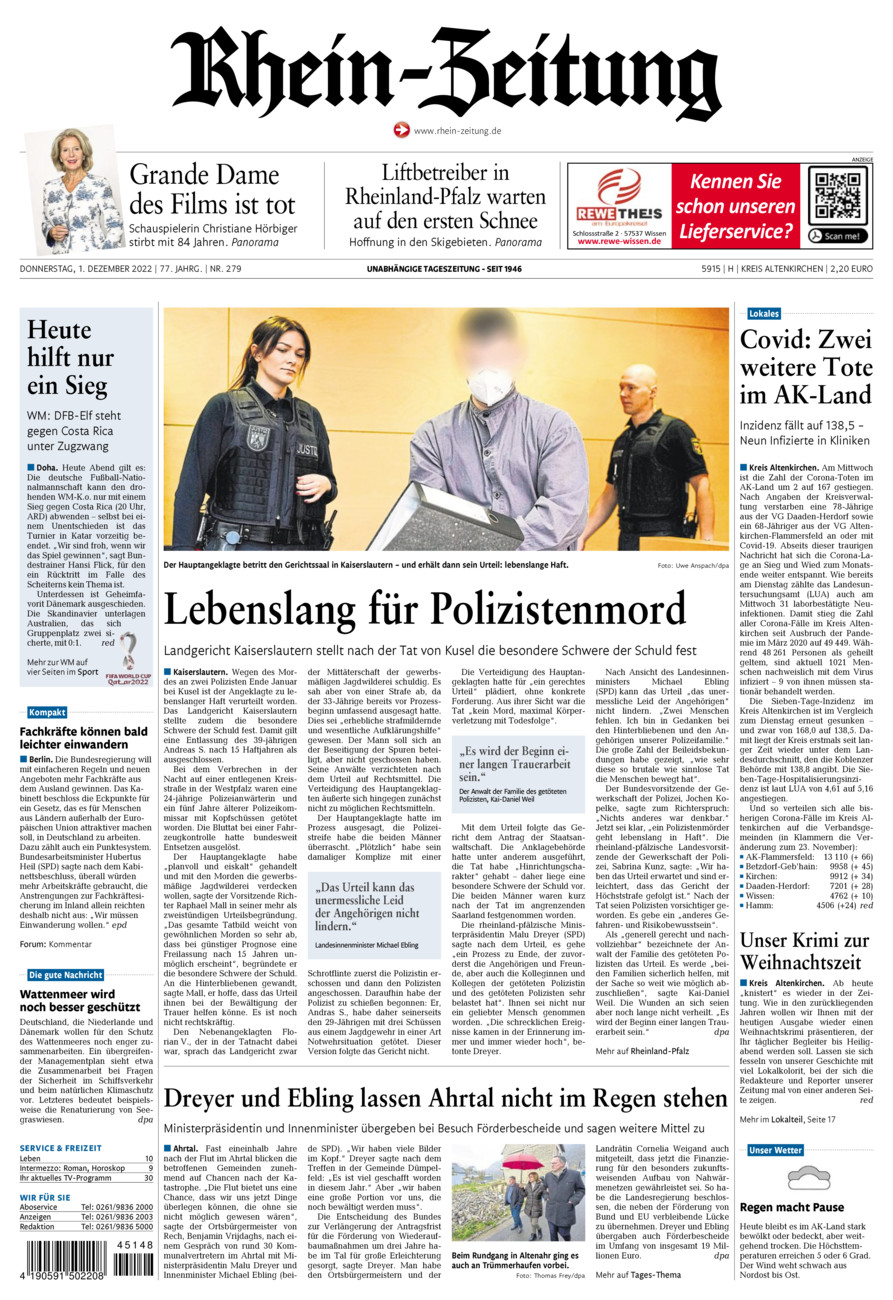 Rhein-Zeitung Kreis Altenkirchen vom Donnerstag, 01.12.2022
