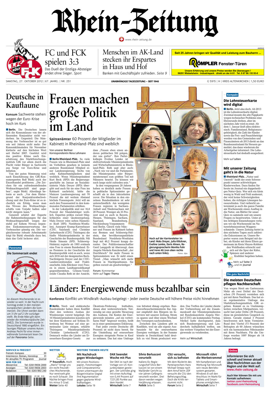 Rhein-Zeitung Kreis Altenkirchen vom Samstag, 27.10.2012