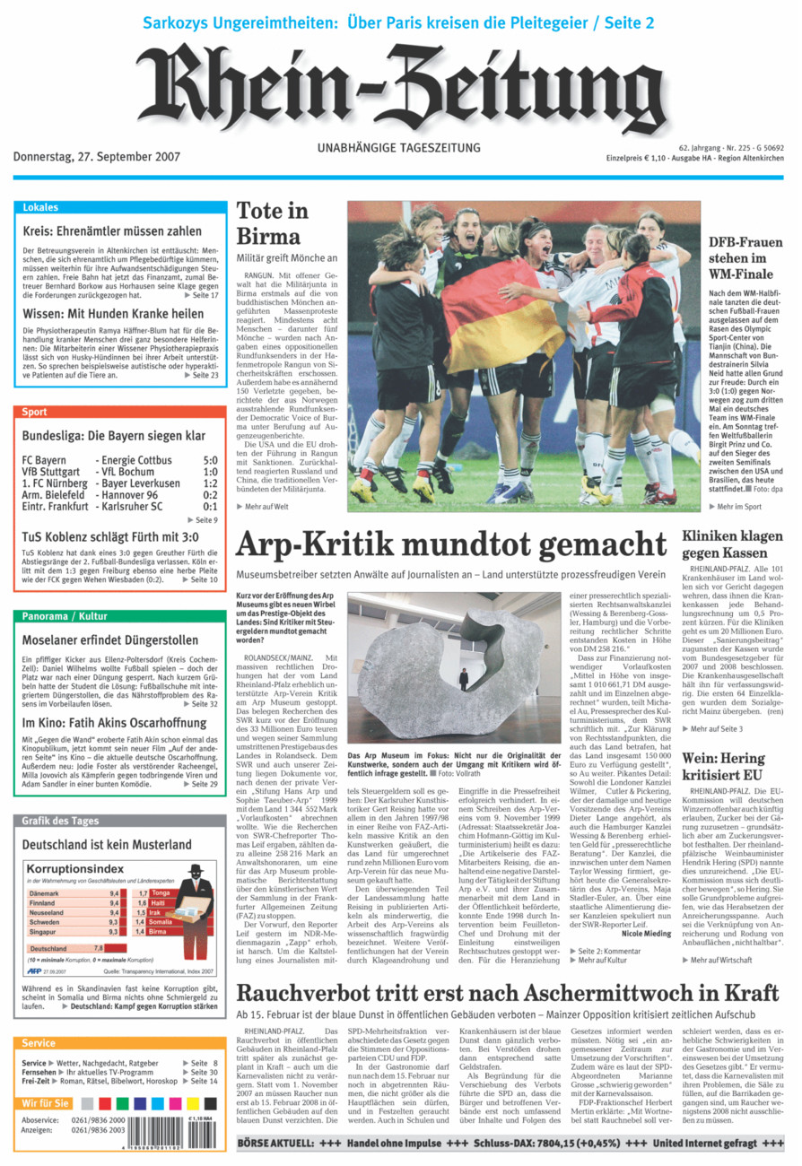Rhein-Zeitung Kreis Altenkirchen vom Donnerstag, 27.09.2007