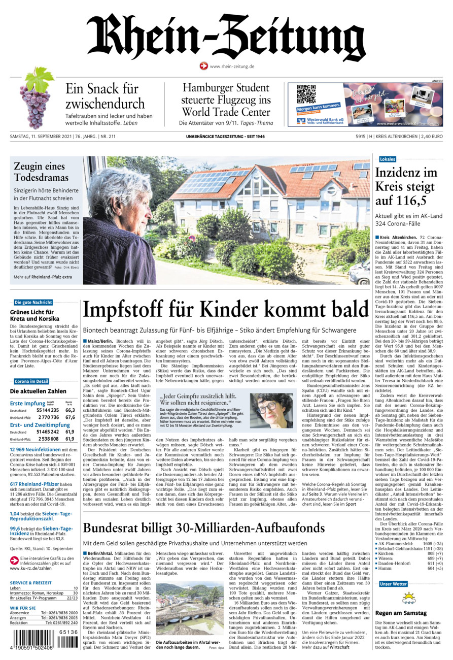 Rhein-Zeitung Kreis Altenkirchen vom Samstag, 11.09.2021