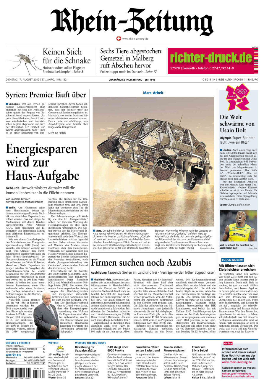 Rhein-Zeitung Kreis Altenkirchen vom Dienstag, 07.08.2012