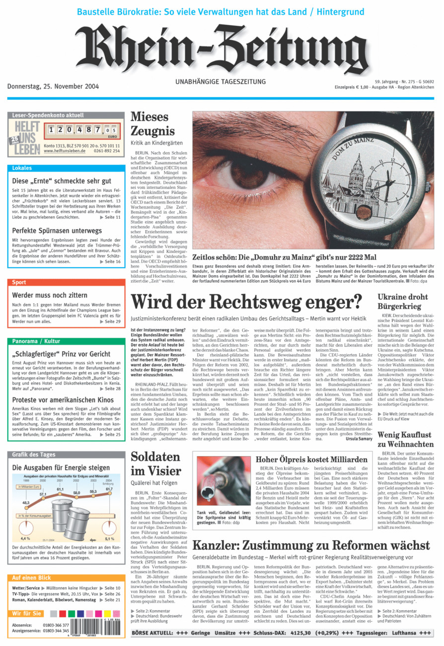 Rhein-Zeitung Kreis Altenkirchen vom Donnerstag, 25.11.2004