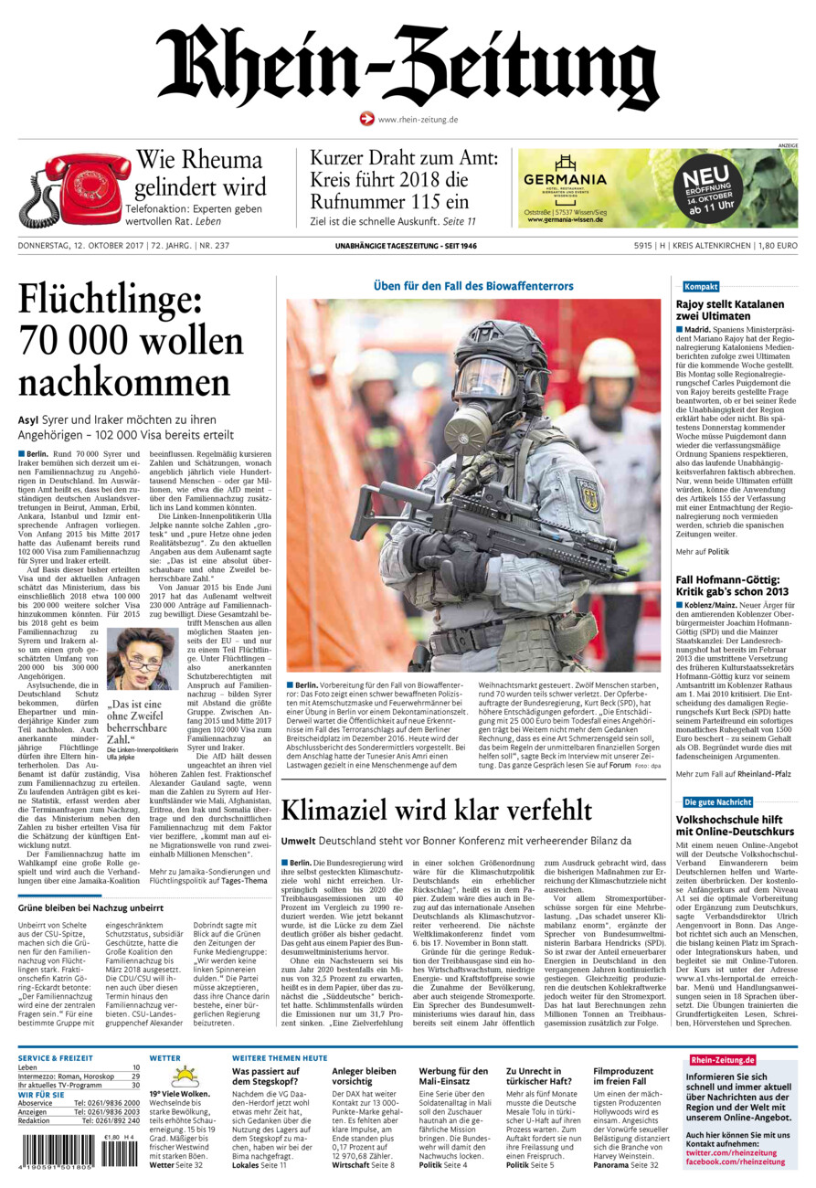 Rhein-Zeitung Kreis Altenkirchen vom Donnerstag, 12.10.2017