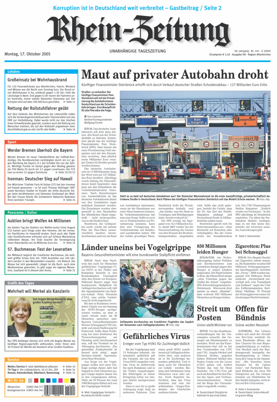 Rhein-Zeitung Kreis Altenkirchen vom Montag, 17.10.2005