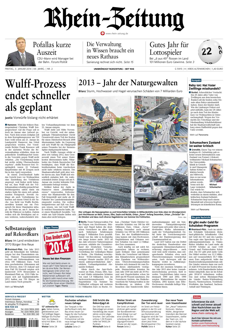 Rhein-Zeitung Kreis Altenkirchen vom Freitag, 03.01.2014