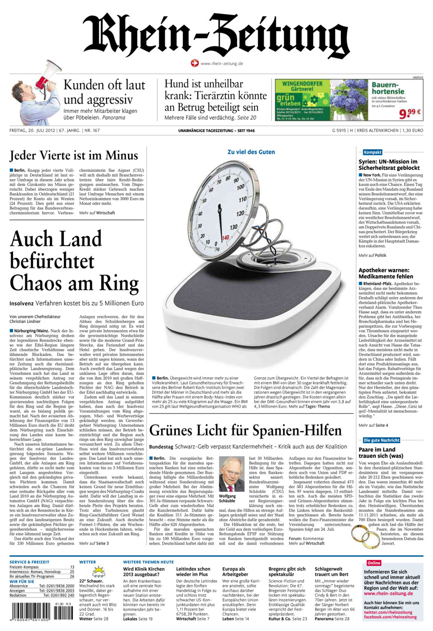 Rhein-Zeitung Kreis Altenkirchen vom Freitag, 20.07.2012