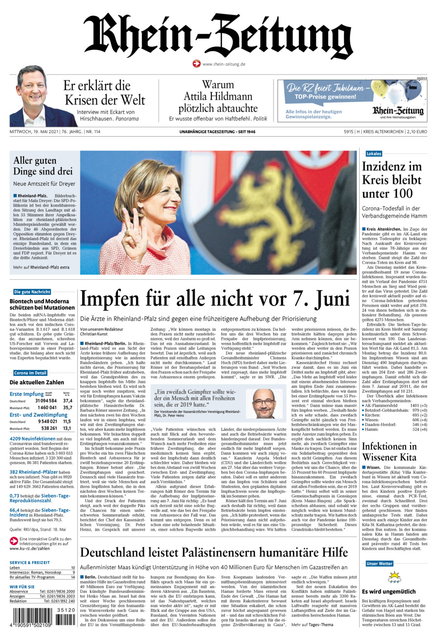 Rhein-Zeitung Kreis Altenkirchen vom Mittwoch, 19.05.2021