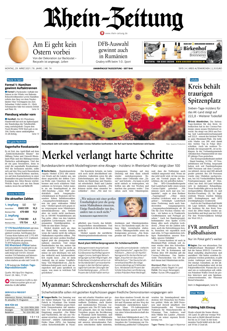 Rhein-Zeitung Kreis Altenkirchen vom Montag, 29.03.2021