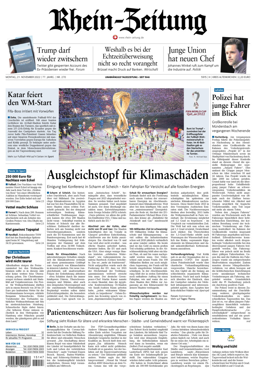 Rhein-Zeitung Kreis Altenkirchen vom Montag, 21.11.2022