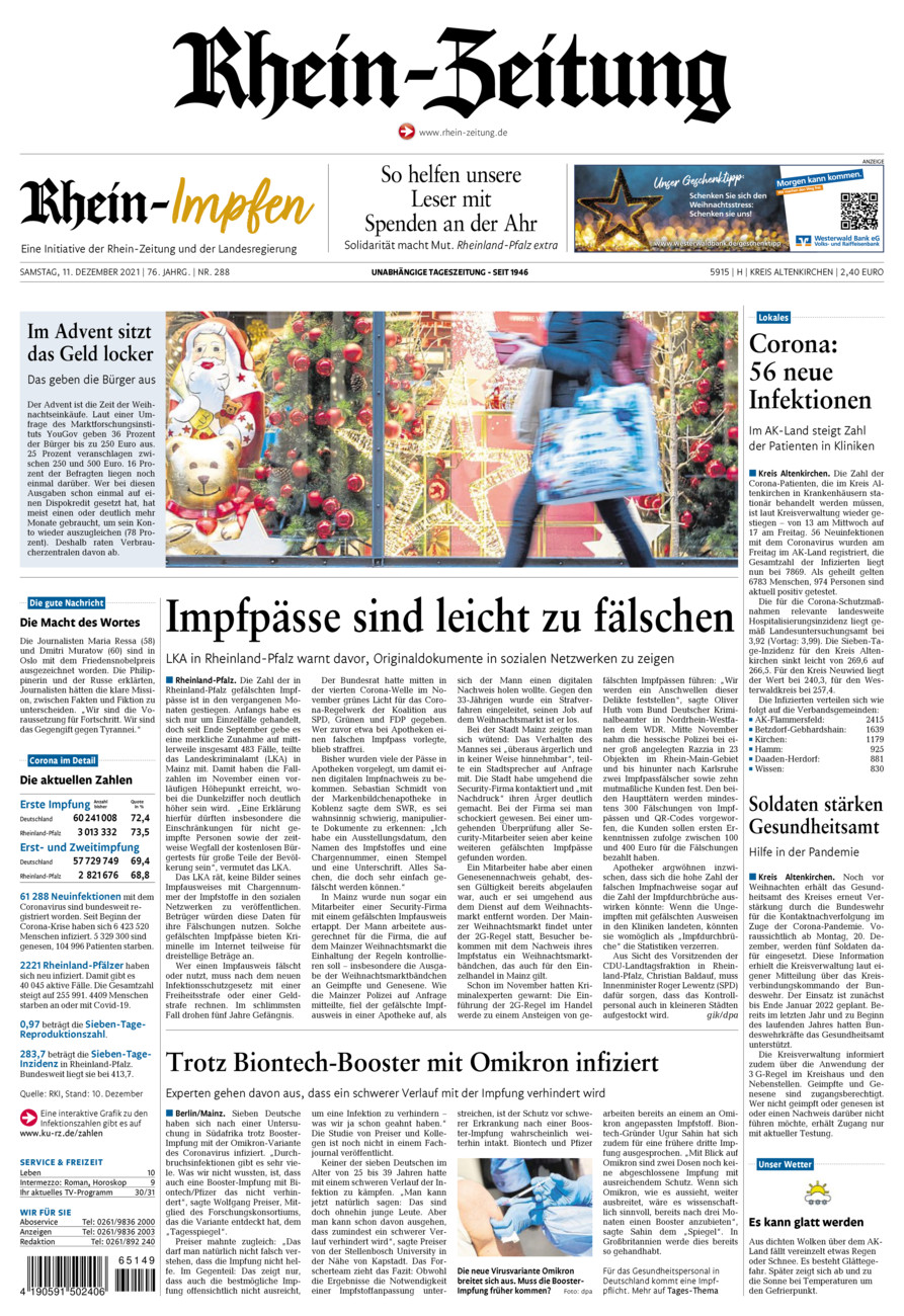 Rhein-Zeitung Kreis Altenkirchen vom Samstag, 11.12.2021