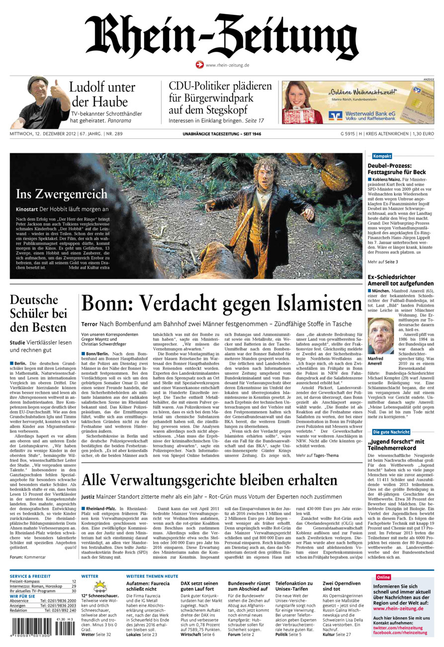 Rhein-Zeitung Kreis Altenkirchen vom Mittwoch, 12.12.2012