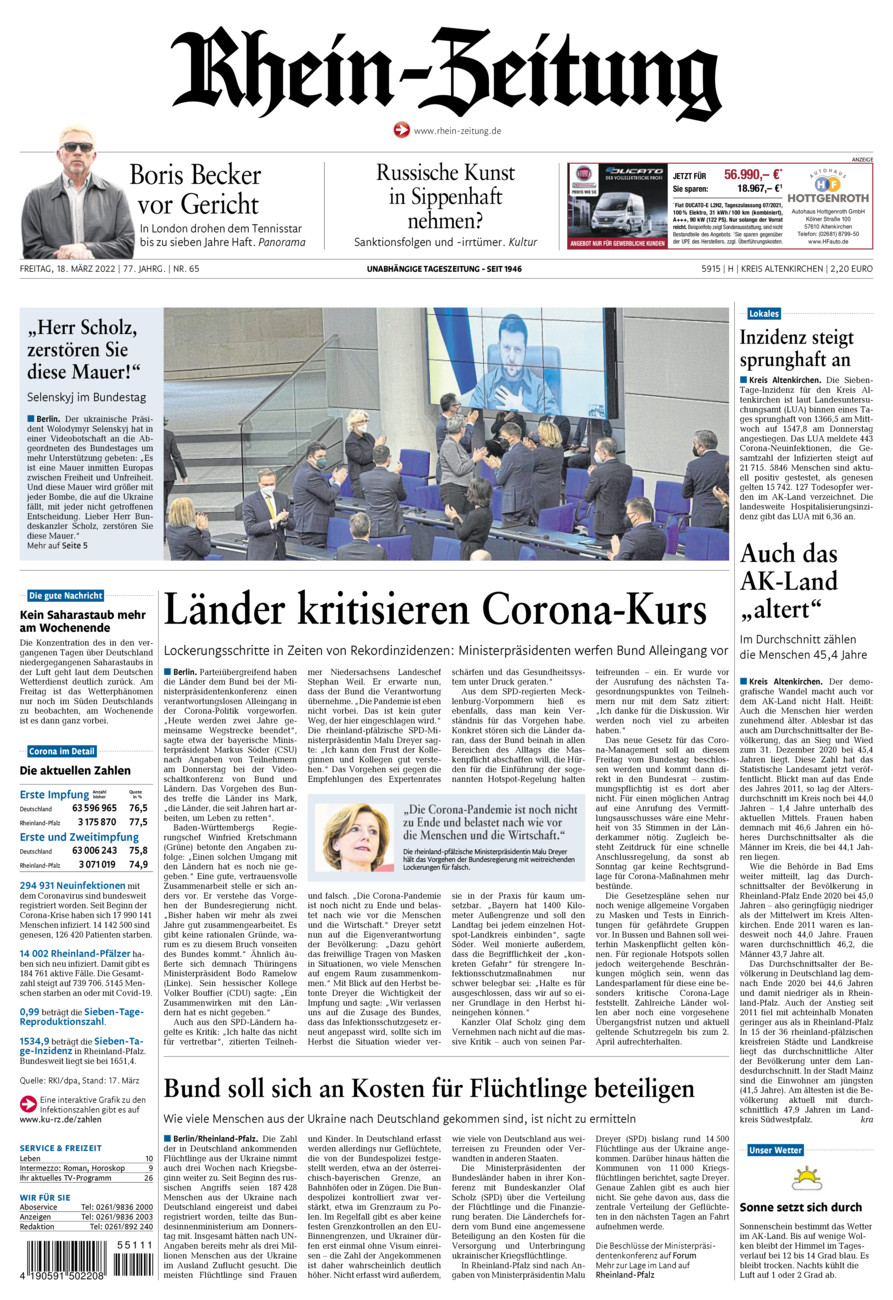 Rhein-Zeitung Kreis Altenkirchen vom Freitag, 18.03.2022