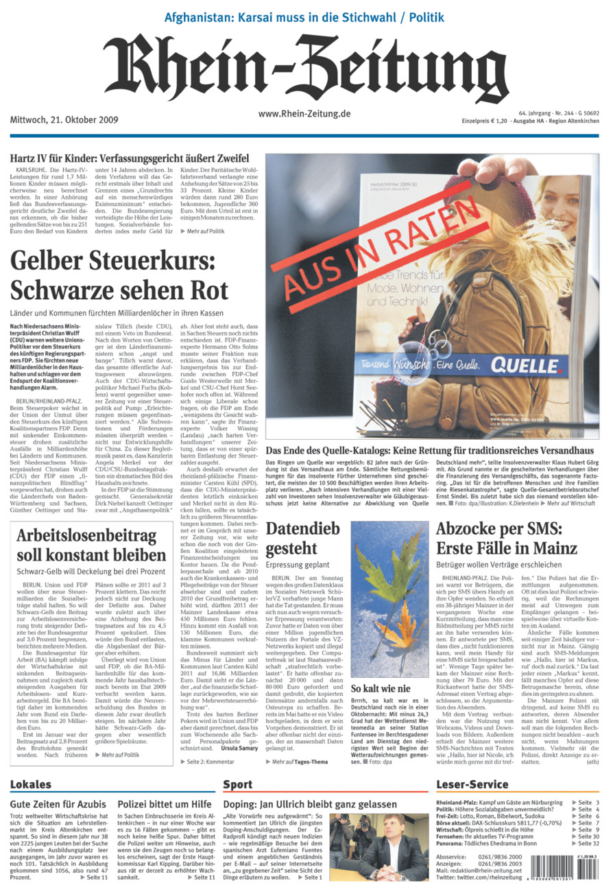 Rhein-Zeitung Kreis Altenkirchen vom Mittwoch, 21.10.2009