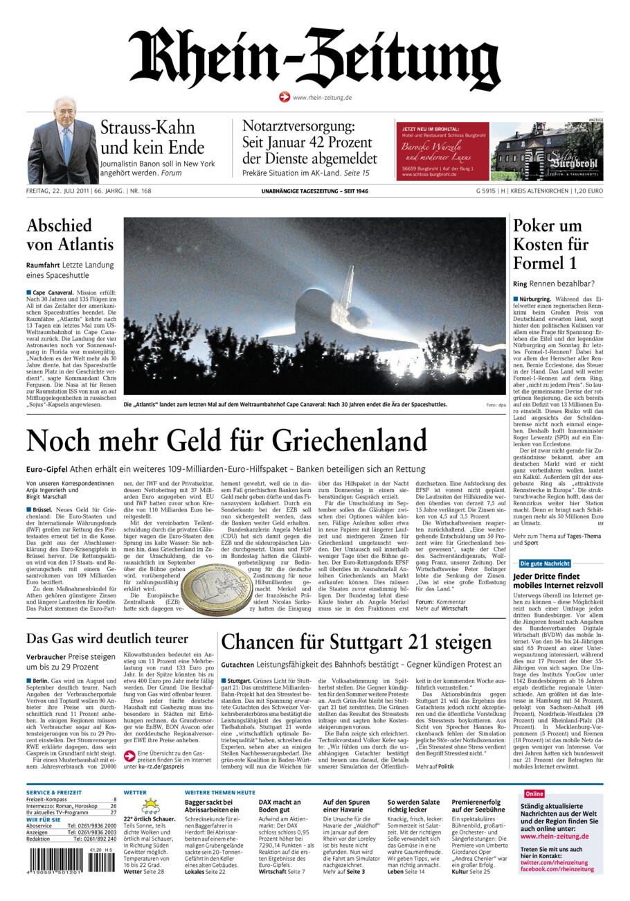 Rhein-Zeitung Kreis Altenkirchen vom Freitag, 22.07.2011