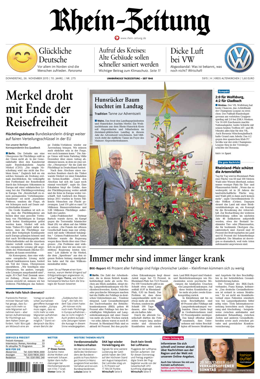 Rhein-Zeitung Kreis Altenkirchen vom Donnerstag, 26.11.2015