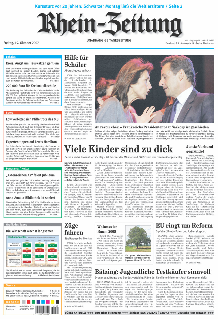 Rhein-Zeitung Kreis Altenkirchen vom Freitag, 19.10.2007