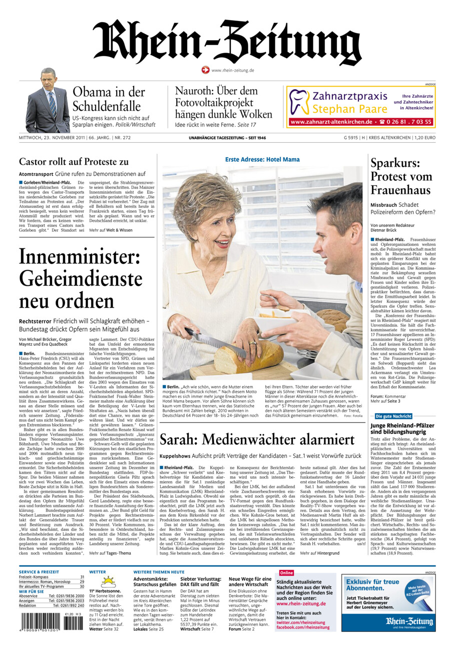 Rhein-Zeitung Kreis Altenkirchen vom Mittwoch, 23.11.2011