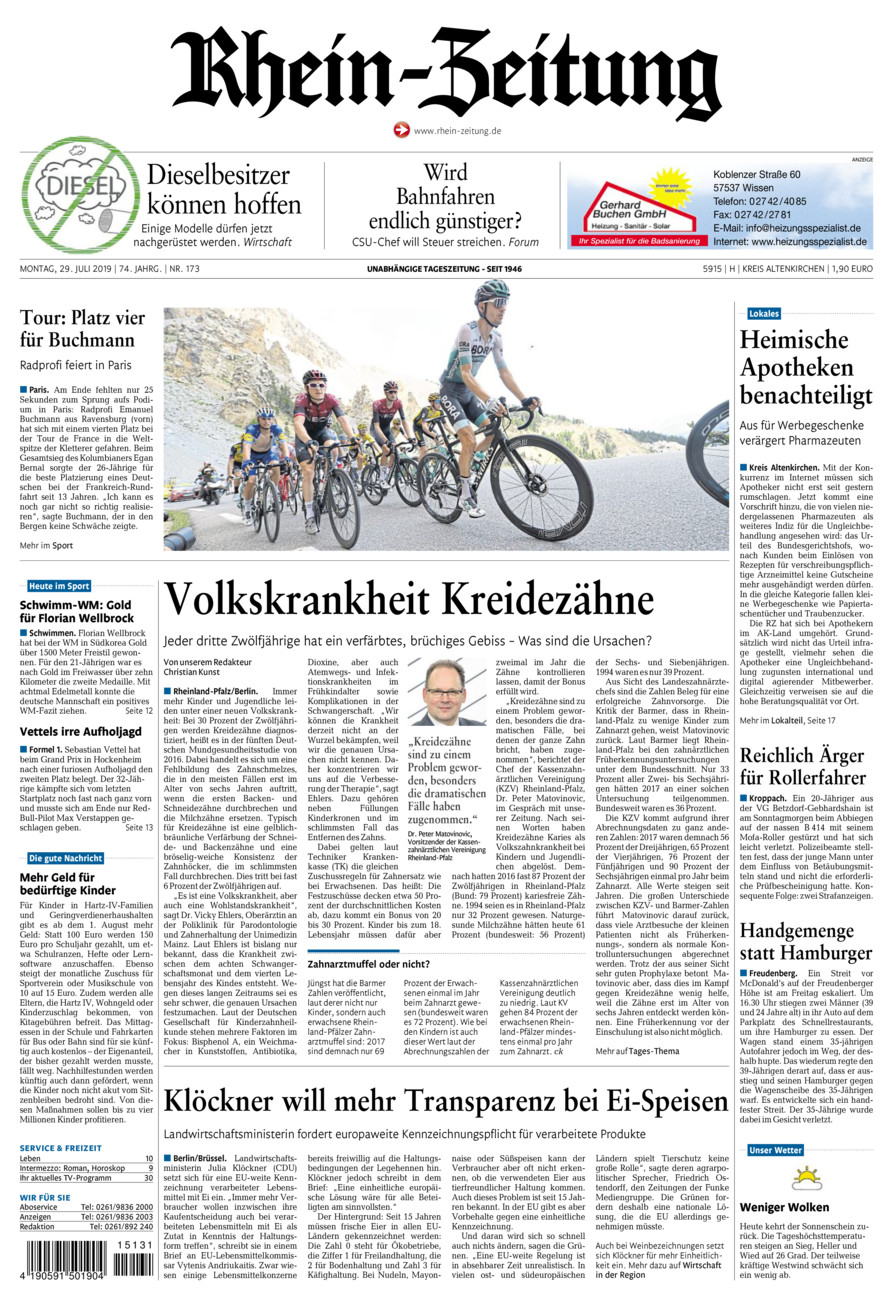 Rhein-Zeitung Kreis Altenkirchen vom Montag, 29.07.2019