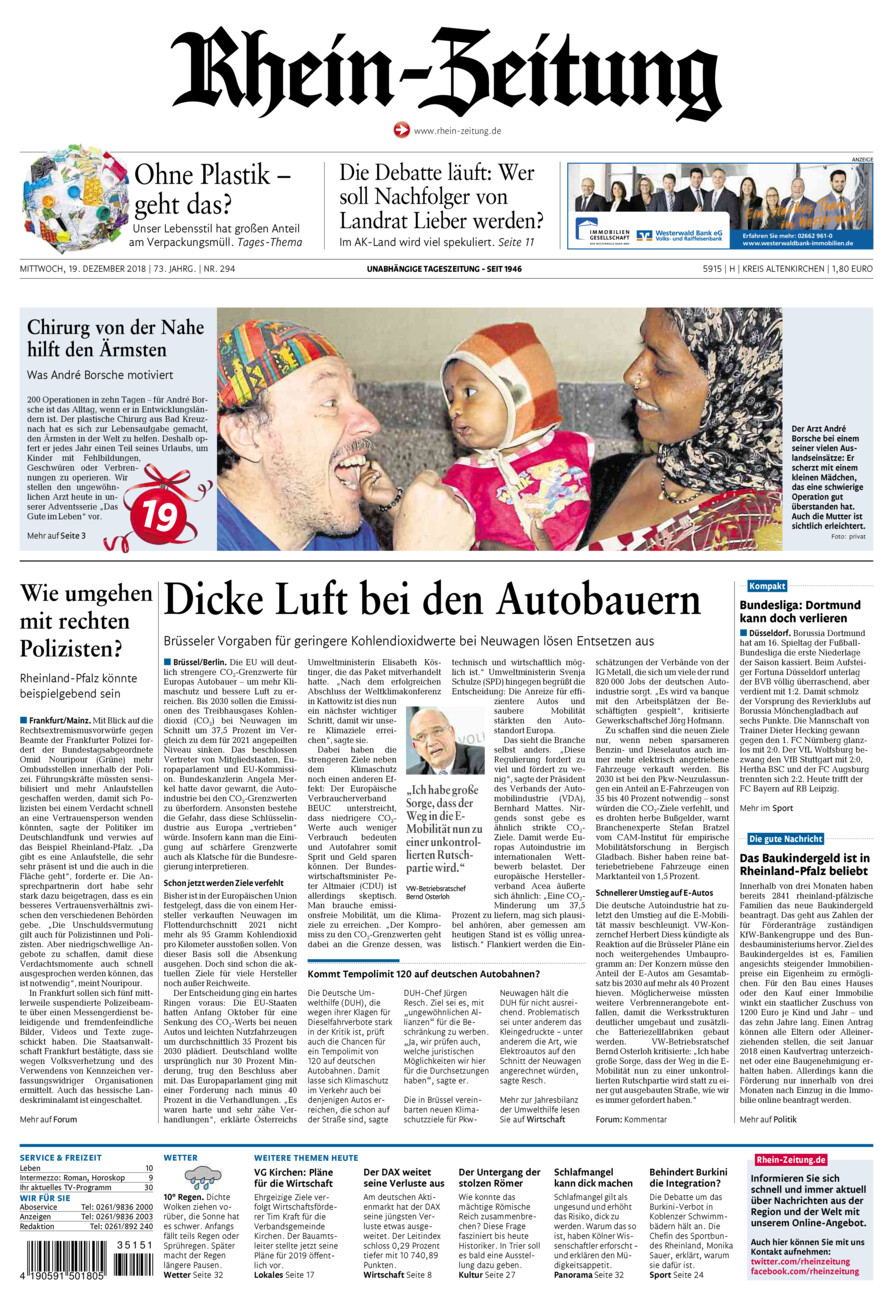 Rhein-Zeitung Kreis Altenkirchen vom Mittwoch, 19.12.2018