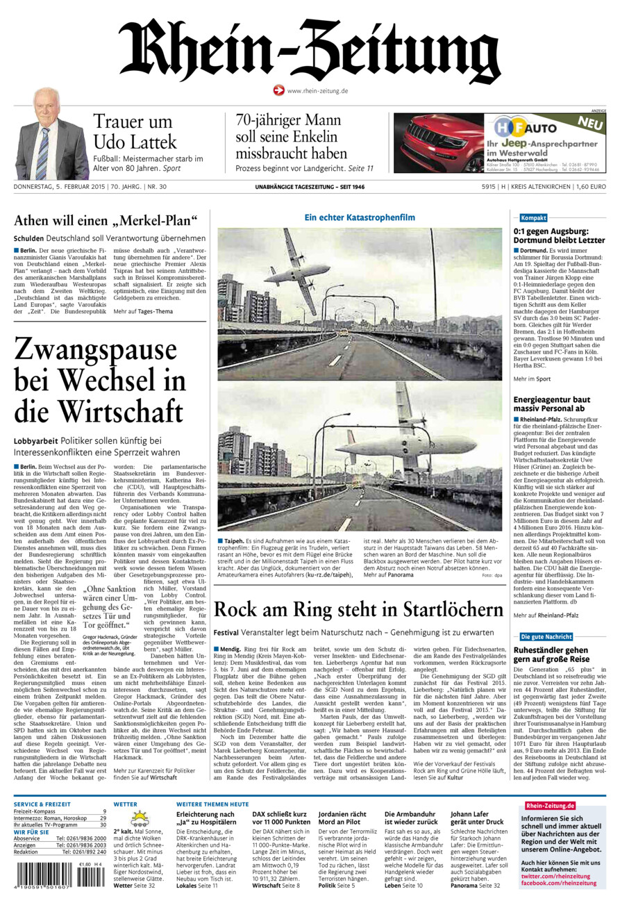 Rhein-Zeitung Kreis Altenkirchen vom Donnerstag, 05.02.2015