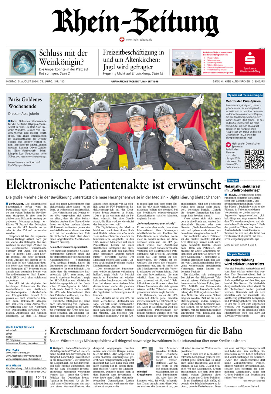 Rhein-Zeitung Kreis Altenkirchen vom Montag, 05.08.2024