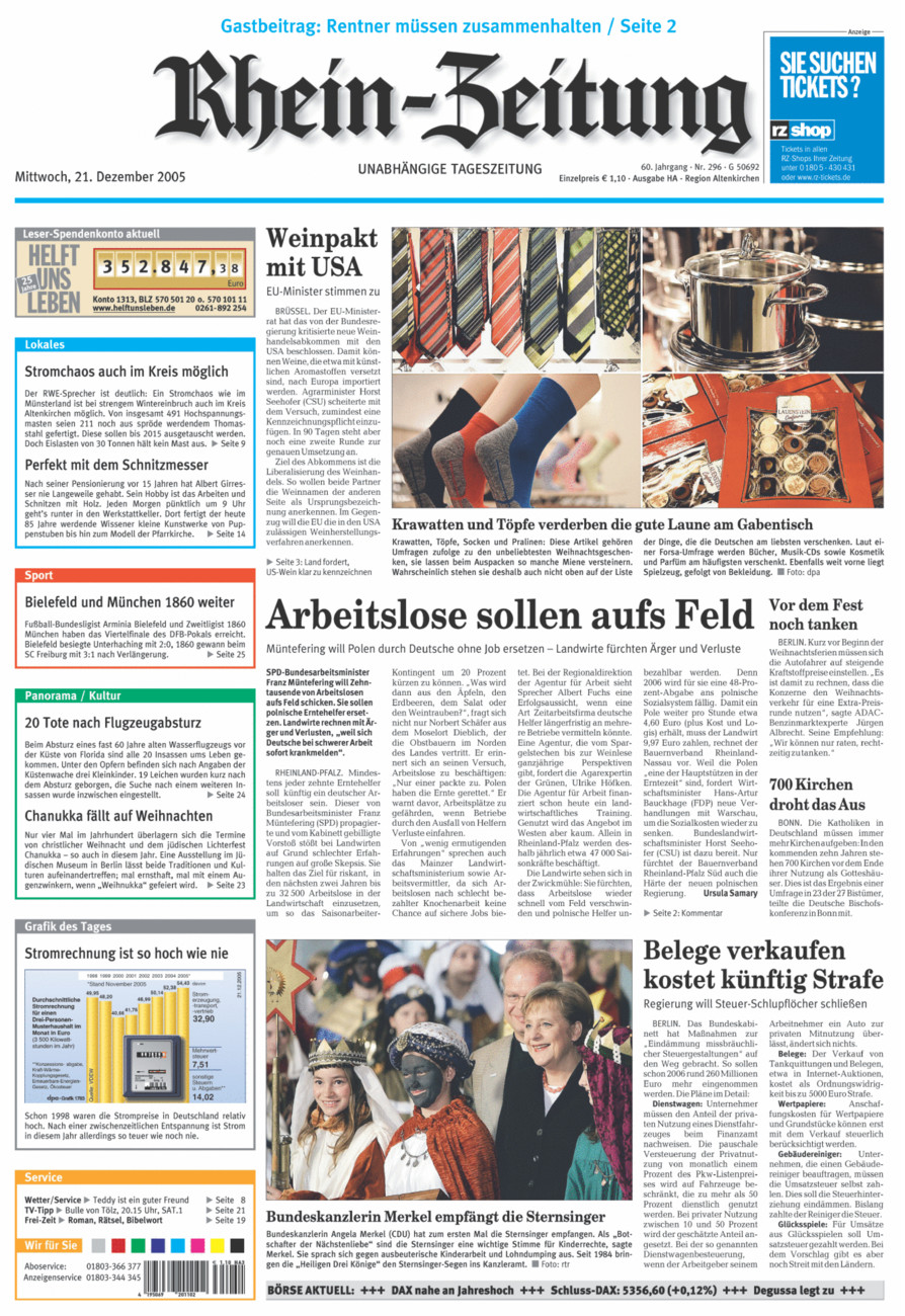 Rhein-Zeitung Kreis Altenkirchen vom Mittwoch, 21.12.2005