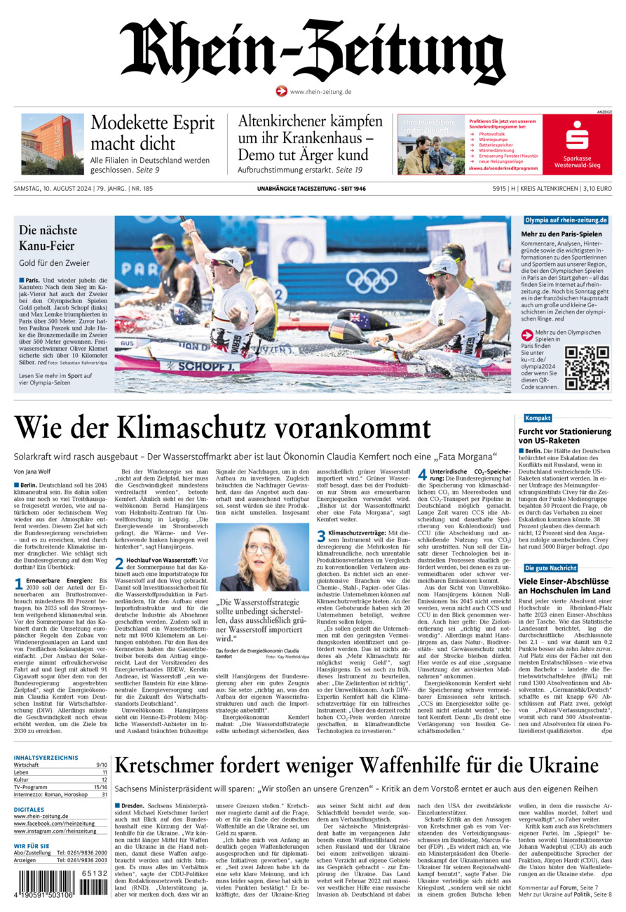 Rhein-Zeitung Kreis Altenkirchen vom Samstag, 10.08.2024